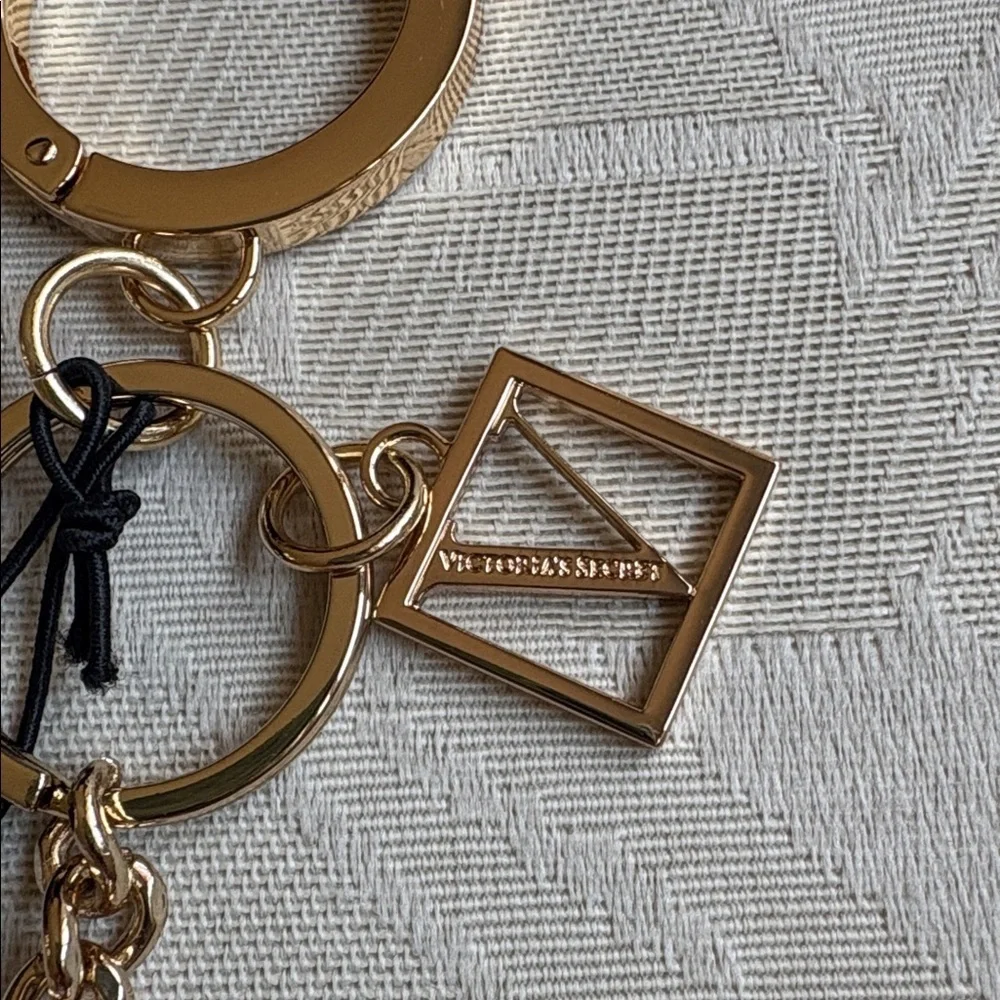 Victoria's Secret monogram Gold and Blue Key chain bag charm NWT